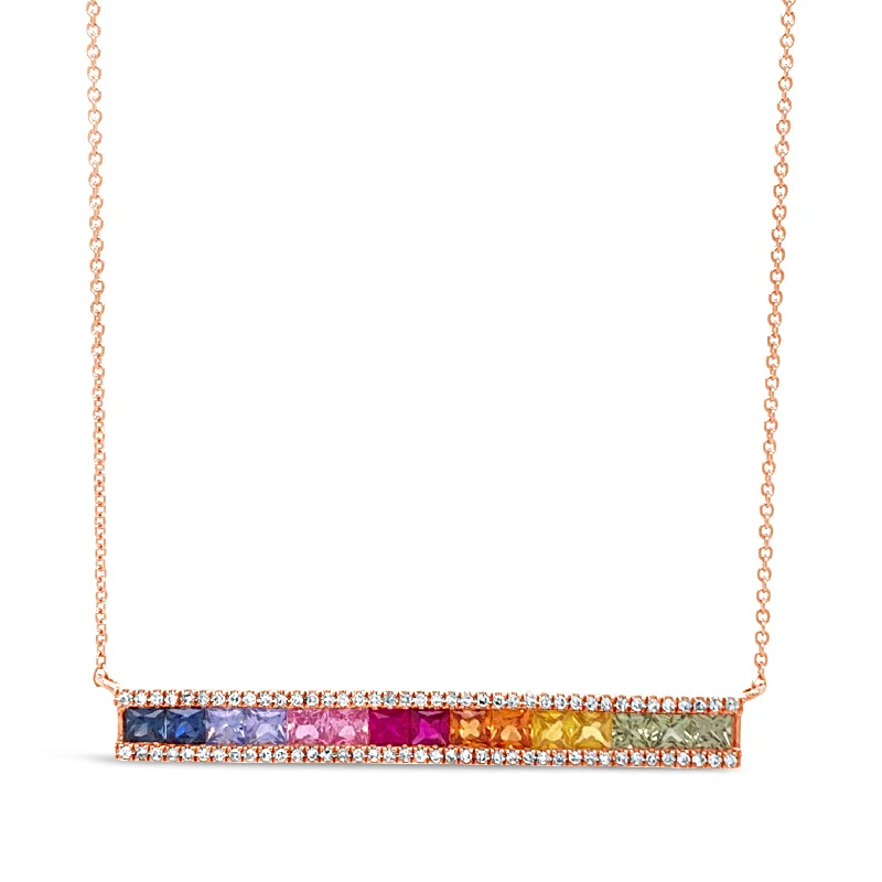 Don't Miss These Dazzling Jewelry Discounts Rainbow Gemstone & Diamond Baguette Bar Necklace Don't Miss These Dazzling Jewelry Discounts Rainbow Gemstone & Diamond Baguette Bar Necklace