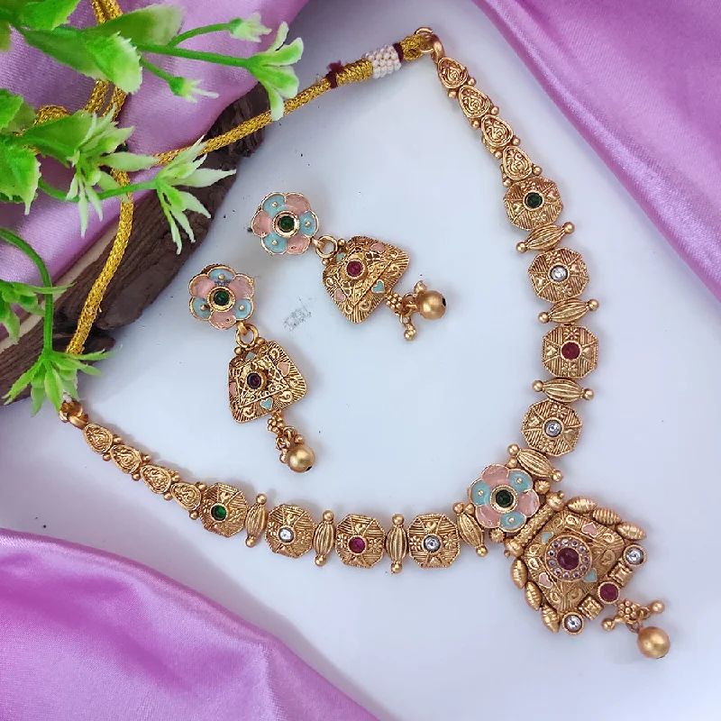 Bestselling Jewelry At Special Promotional Rates Raj Creations Gold Plated Pota Stone Meenakari Necklace Set Bestselling Jewelry At Special Promotional Rates Raj Creations Gold Plated Pota Stone Meenakari Necklace Set