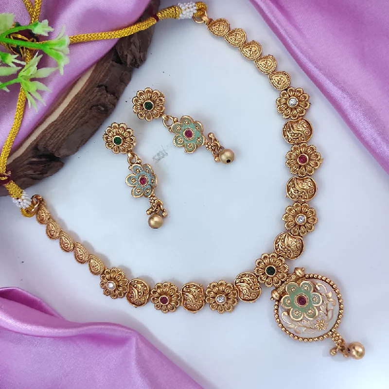 Flash Sale On Stunning Jewelry – Don't Miss Out Raj Creations Gold Plated Pota Stone Meenakari Necklace Set Flash Sale On Stunning Jewelry – Don't Miss Out Raj Creations Gold Plated Pota Stone Meenakari Necklace Set