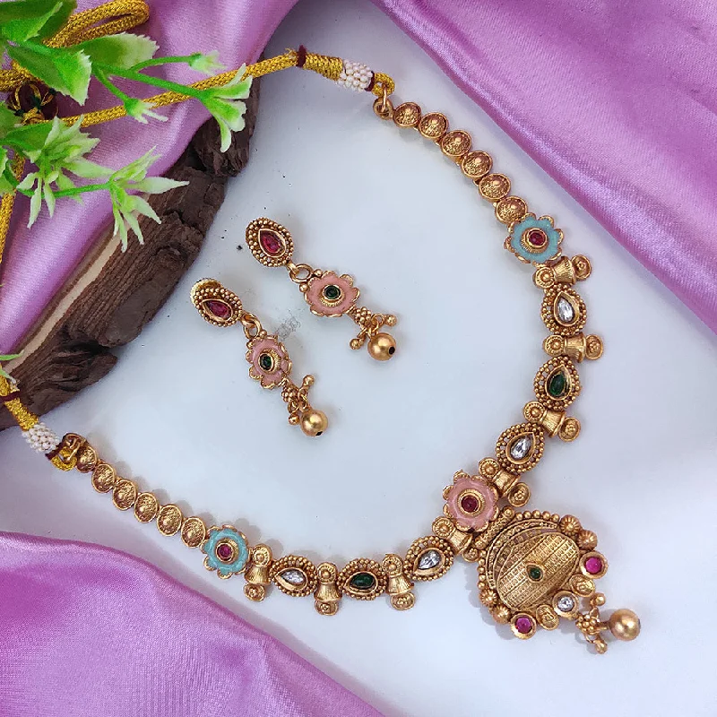 Modern Jewelry At Exclusive Discounts – Shop Today Raj Creations Gold Plated Pota Stone Meenakari Necklace Set