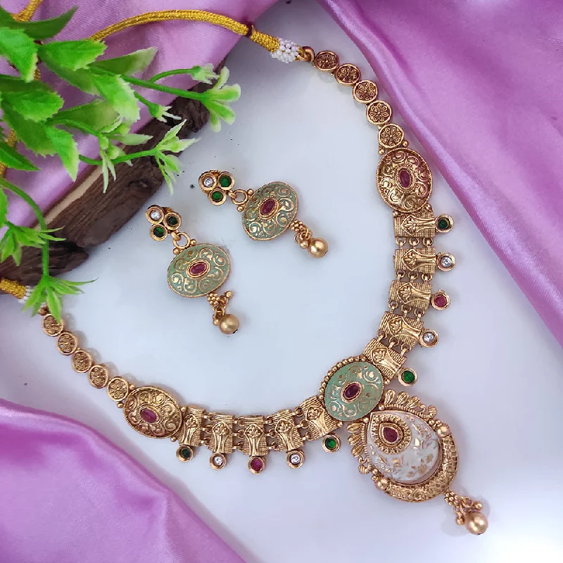 Discounted Luxury Jewelry – Shine Without The Splurge Raj Creations Gold Plated Pota Stone Meenakari Necklace Set