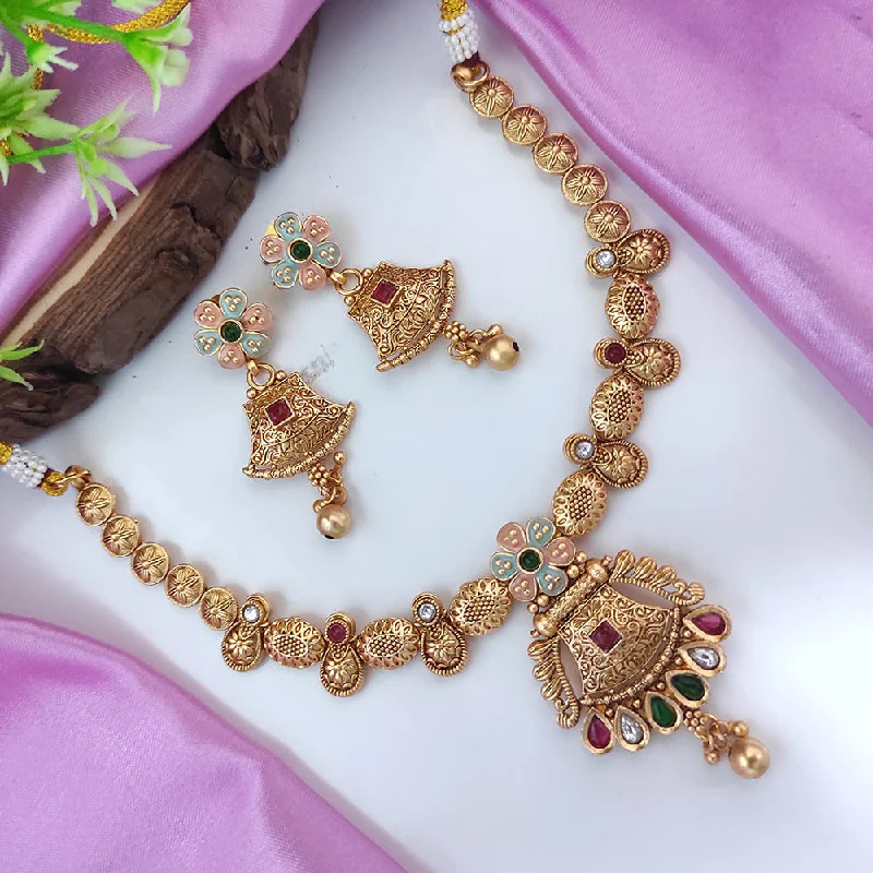 Buy More, Save More On Stunning Jewelry Designs Raj Creations Gold Plated Pota Stone Meenakari Necklace Set