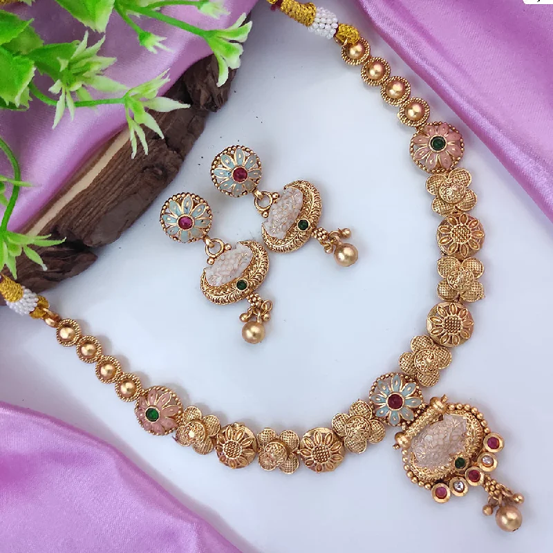Flash Sale On Exquisite Jewelry – Don't Miss Out Raj Creations Gold Plated Pota Stone Meenakari Necklace Set
