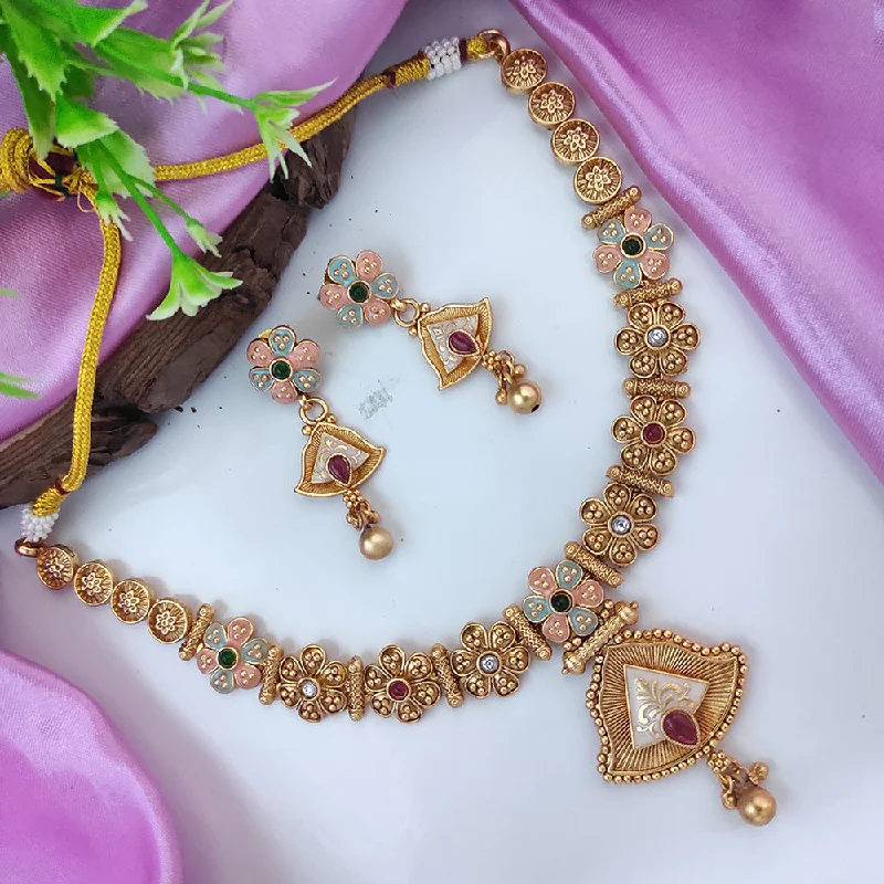 Limited-Time Offer On Premium Jewelry Collections Raj Creations Gold Plated Pota Stone Meenakari Necklace Set