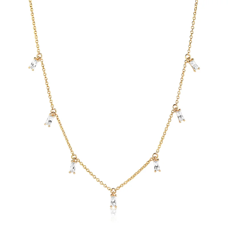 Elegant Designs, Unbeatable Discounts – Shop Jewelry Now Princess Baquette Gold Plated Necklace w. White Zirconias Elegant Designs, Unbeatable Discounts – Shop Jewelry Now Princess Baquette Gold Plated Necklace w. White Zirconias