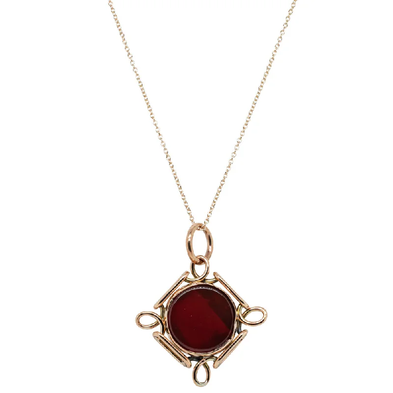 Elevate Your Outfit With Discounted Statement Jewelry Vintage 9ct Yellow Gold Bloodstone & Carnelian Spinner Pendant