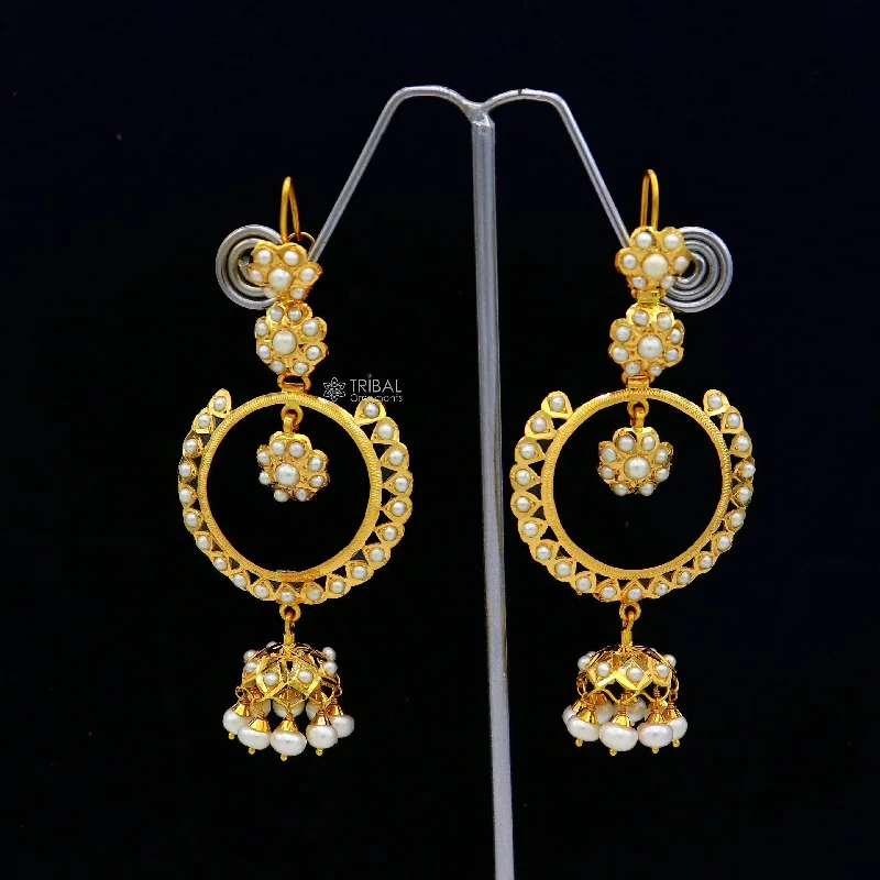 Shop Dazzling Jewelry With Special Promotional Discounts 22kt yellow gold handmade unique stylish filigree work hoops earring, Drop dangle charm pearl earrings best functional jewelry  er170