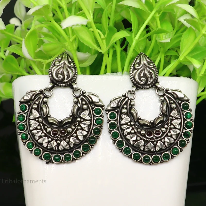Handmade Pearl Jewelry For Timeless Elegance 925 silver Handmade Vintage design trendy stylish stud drop dangler earring with gorgeous color stone Tribal wedding brides earrings s924