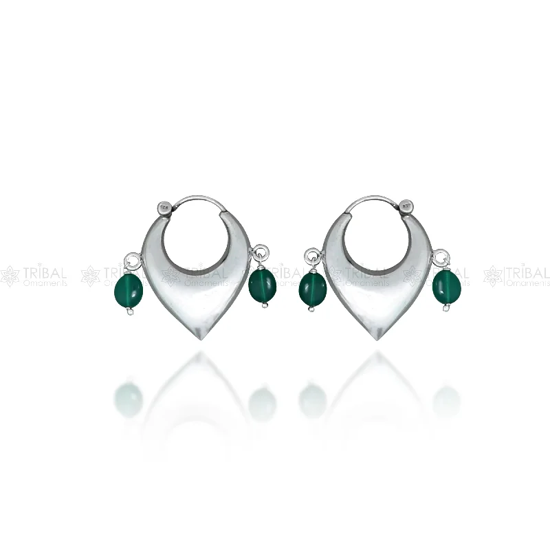 Once-A-Year Jewelry Sale – Grab Your Favorites Now 925 sterling silver fabulous vintage plain green beads design hoops earing,elegant hoops cultural earrings s 1335