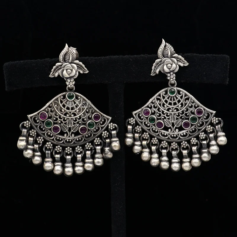 Best Jewelry Deals – Premium Quality At Exclusive Discounts 925 sterling silver handmade floral design red & green stone earrings with hanging drops Ghungroo ethnic brides functional jewelry s1235