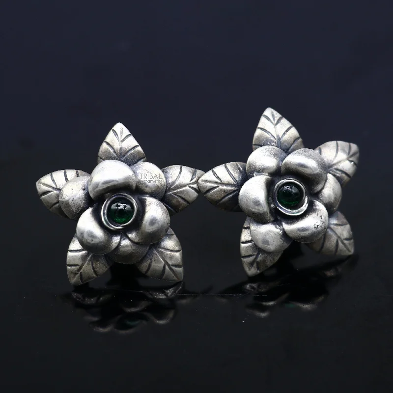 Limited-Time Jewelry Discounts – Shine Without The Splurge 925 sterling silver handmade floral design Stud earring with green stone fancy girl's earring brides jewelry from india S1253