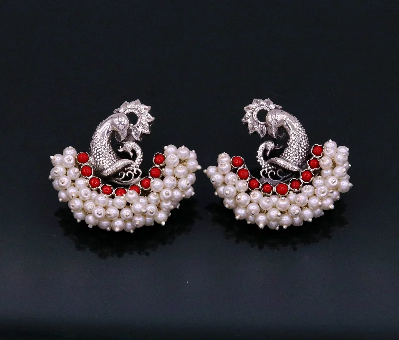 Jewelry Deals That Sparkle – Shop Today 925 sterling silver handmade vintage antique design peacock stud earring fabulous hanging pearl and red coral stone earring jewelry s705 Jewelry Deals That Sparkle – Shop Today 925 sterling silver handmade vintage antique design peacock stud earring fabulous hanging pearl and red coral stone earring jewelry s705