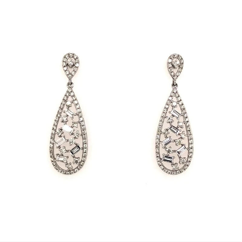 Customized Silver Jewelry For Unique Style Baguette and Round Diamond Dangle Earrings Customized Silver Jewelry For Unique Style Baguette and Round Diamond Dangle Earrings