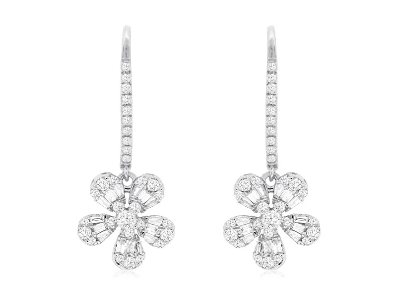 Timeless Elegance, Temporary Discounts – Act Fast Baguette and Round Diamond Flower Design Drop Earrings Timeless Elegance, Temporary Discounts – Act Fast Baguette and Round Diamond Flower Design Drop Earrings