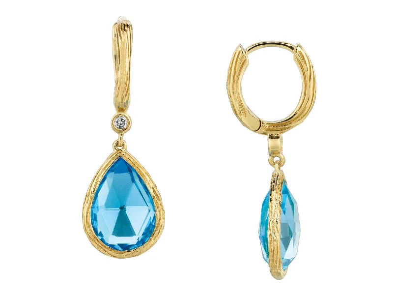 Limited-Stock Jewelry Clearance – Grab Your Favorites Now Bezel Set and Single Diamond Blue Topaz Drop Earrings