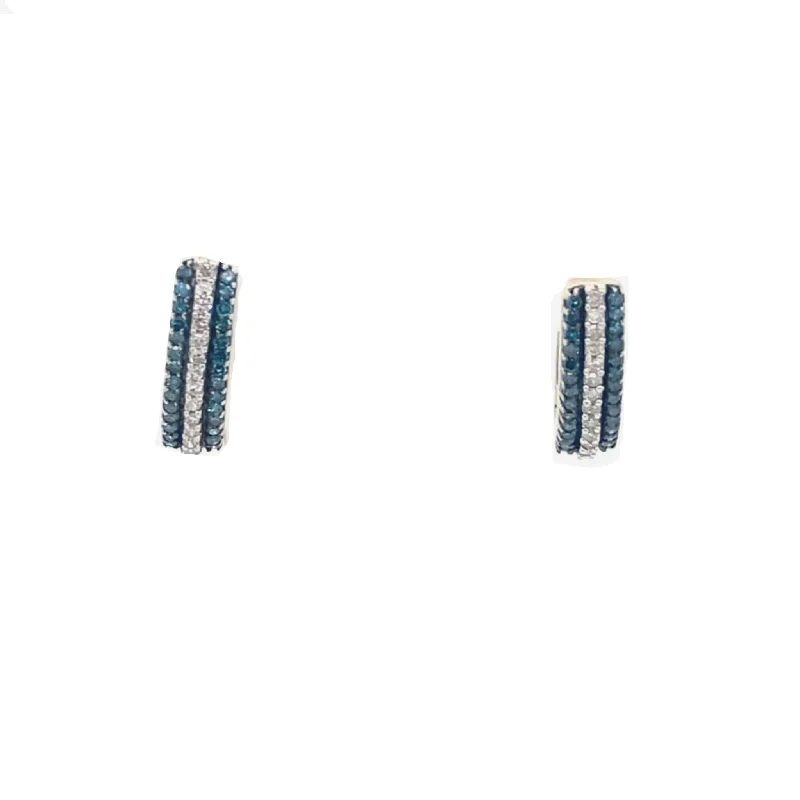Classic And Modern Jewelry Styles On Sale Blue and White Diamond Huggie Earrings