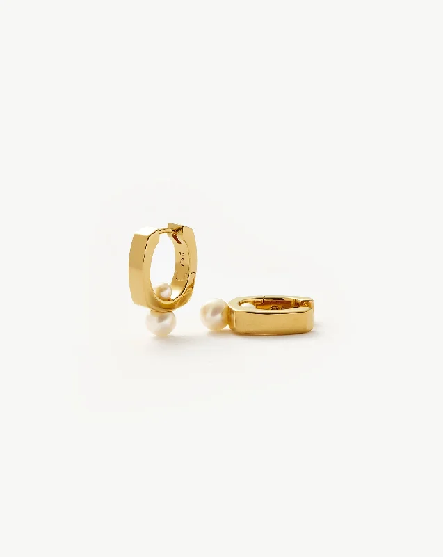 Gorgeous Jewelry, Limited-Time Savings Button Pearl Square Small Hoop Earrings | 18ct Gold Plated/Pearl Gorgeous Jewelry, Limited-Time Savings Button Pearl Square Small Hoop Earrings | 18ct Gold Plated/Pearl