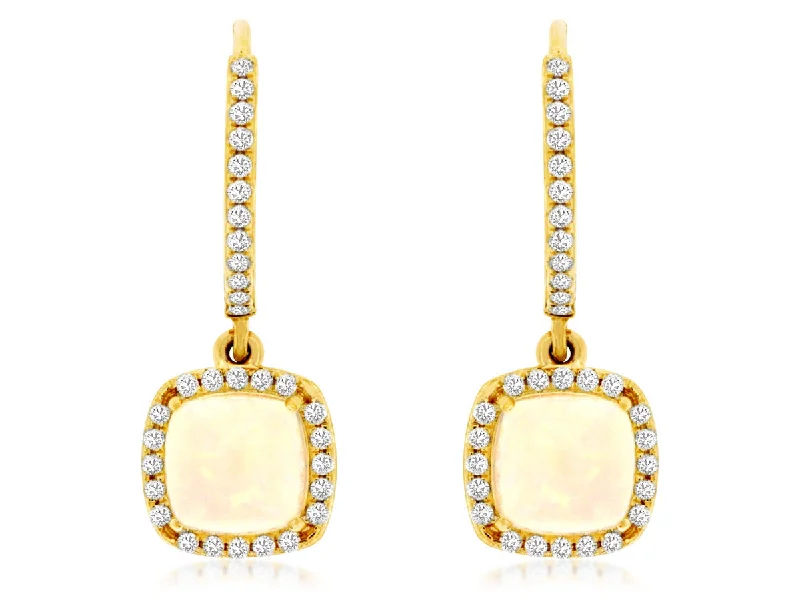 Timeless Jewelry At Special Discount Rates Cushion Opal and Diamond Halo Dangle Earrings Timeless Jewelry At Special Discount Rates Cushion Opal and Diamond Halo Dangle Earrings