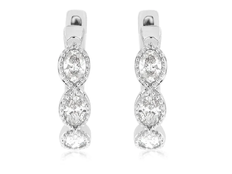 Shop High-Quality Jewelry At Jaw-Dropping Discounts Diamond Accented Tapered Design Hoop Earrings