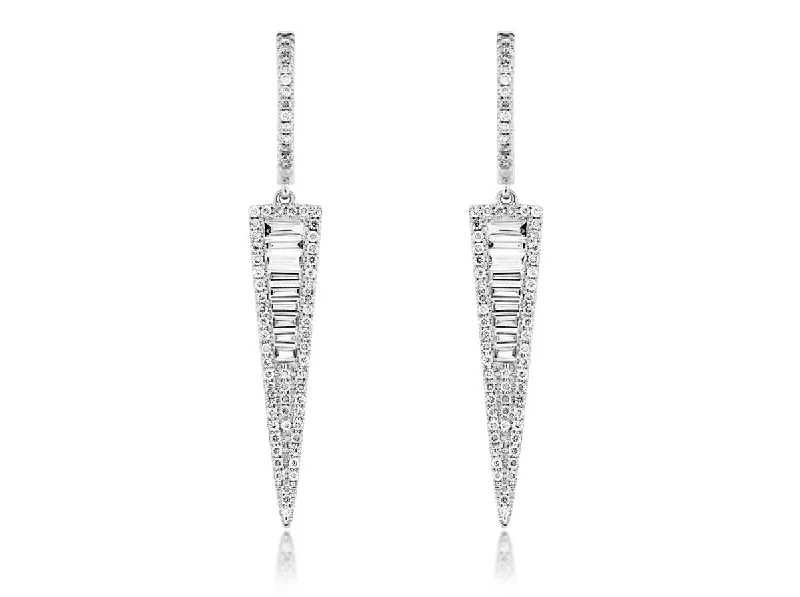 Limited-Time Offer On Elegant Jewelry Pieces Baguette and Round Diamond Triangle Dangle Earrings Limited-Time Offer On Elegant Jewelry Pieces Baguette and Round Diamond Triangle Dangle Earrings