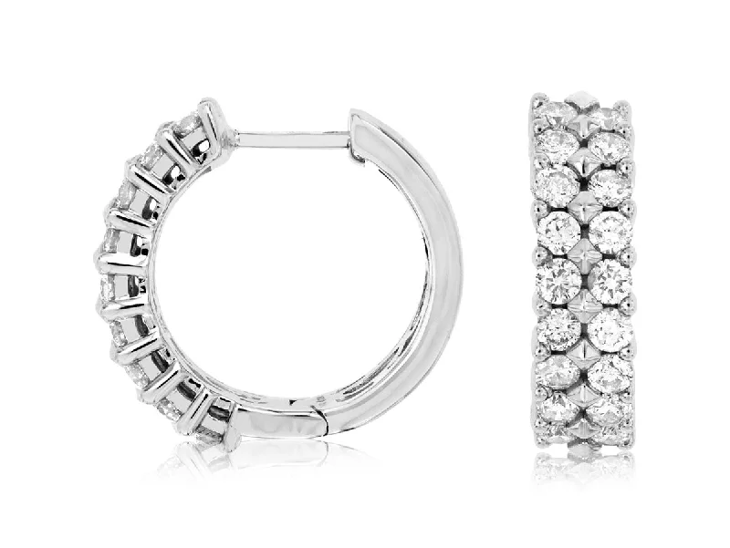 Customized Silver Jewelry For Unique Style Double Row Diamond Hoop Earrings