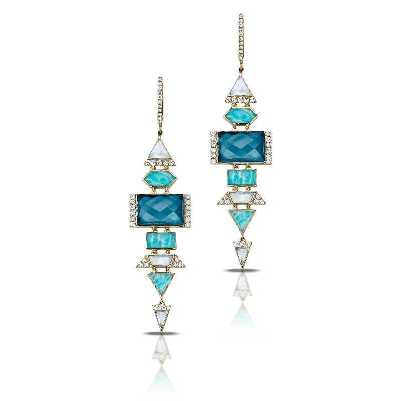 Classic And Modern Jewelry Styles On Sale Amazonite and Diamond Earrings