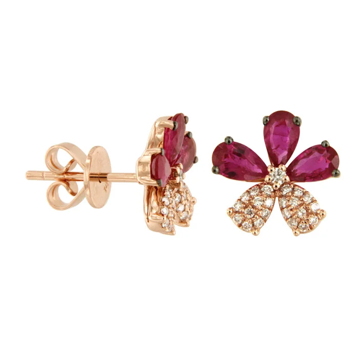 Jewelry Sale Bonanza – Grab Your Sparkle Now Ruby and Diamond Flower Earrings