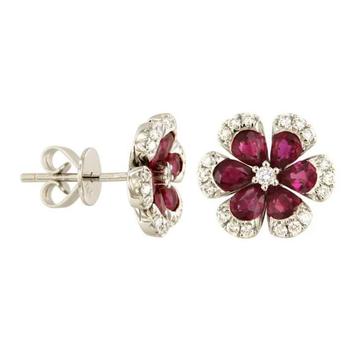 Shop Handcrafted Jewelry At Special Promotional Rates Ruby and Diamond Flower Earrings