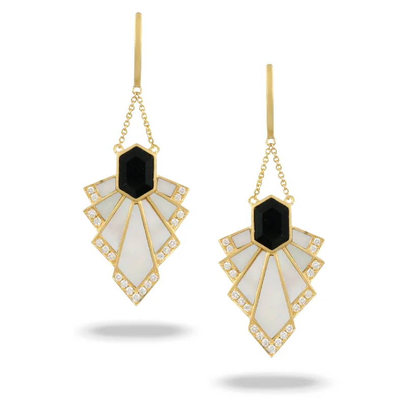 Trendy Minimalist Jewelry For Everyday Wear Black Onyx and Diamond Earrings