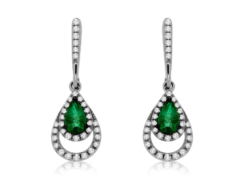 Shine Without Limits – Jewelry Sale Happening Now Emerald and Diamond Double Halo Dangle Earrings