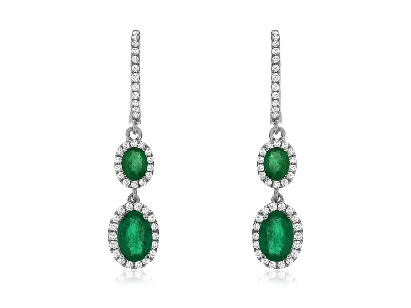 Handcrafted Beauty At Affordable Prices Emerald and Diamond Double Oval Design Dangle Earrings Handcrafted Beauty At Affordable Prices Emerald and Diamond Double Oval Design Dangle Earrings
