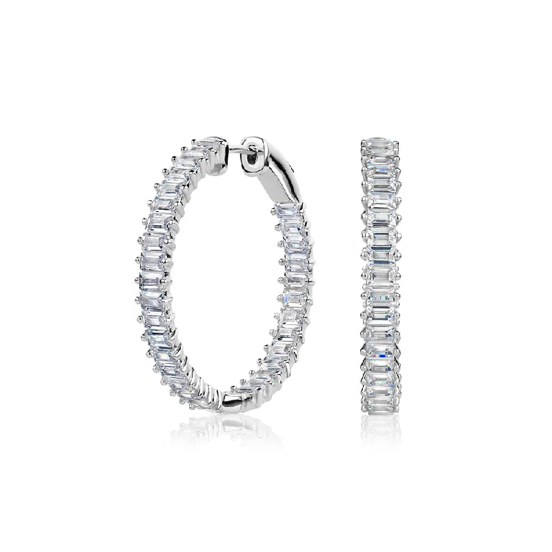 Final Call For Exquisite Jewelry At Reduced Rates Emerald Cut hoop earrings with 6.4 carats* of diamond simulants in sterling silver Final Call For Exquisite Jewelry At Reduced Rates Emerald Cut hoop earrings with 6.4 carats* of diamond simulants in sterling silver