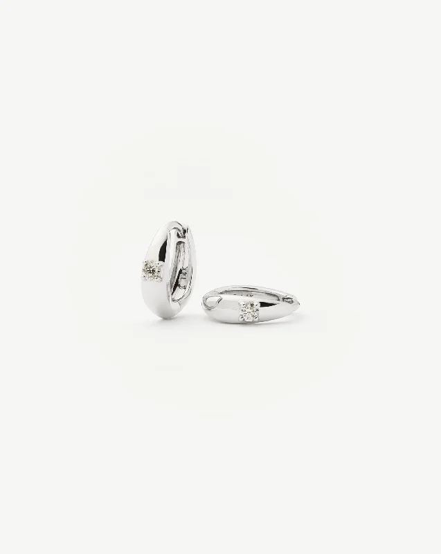 High-End Jewelry, Now More Affordable Than Ever Fine Single Diamond Dome Huggies | 14ct Solid White Gold/Diamond