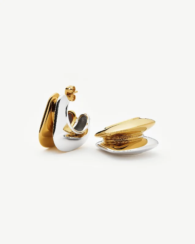 Flash Deals On Fine Jewelry – Shop Before It's Gone Hera Dome Double Ridge Medium Hoop Earrings | Mixed Metal