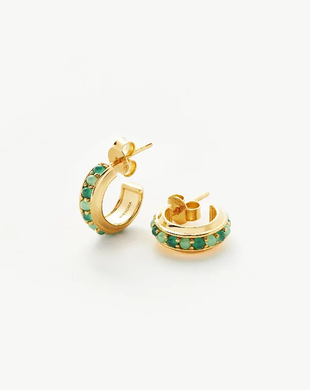 Luxury Meets Affordability – Jewelry Sale Now Live Hot Rox Gemstone Small Hoop Earrings | 18ct Gold Vermeil/Green Onyx & Chalcedony