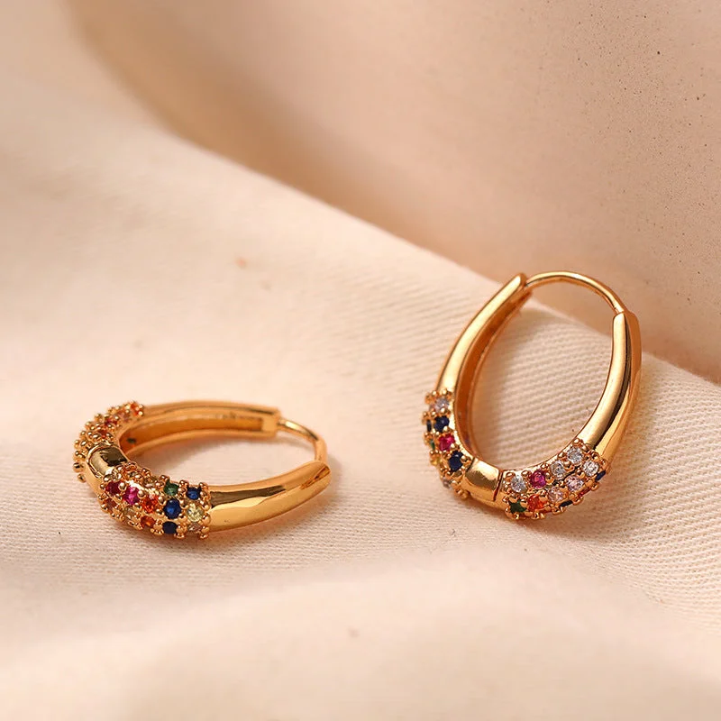 Fashion-Forward Geometric Jewelry For Contemporary Style Gold Hoop Earrings with Colorful Gemstone Accents jlt11711 Fashion-Forward Geometric Jewelry For Contemporary Style Gold Hoop Earrings with Colorful Gemstone Accents jlt11711