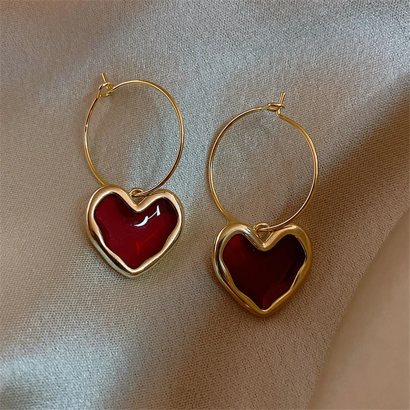 Timeless Jewelry Styles At Wallet-Friendly Prices Gold Heart Hoop Earrings with Red Enamel jlt11627 Timeless Jewelry Styles At Wallet-Friendly Prices Gold Heart Hoop Earrings with Red Enamel jlt11627