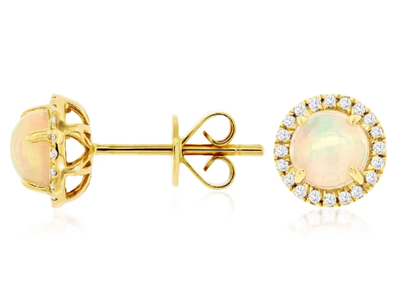 Elegant Rose Gold Jewelry For A Stylish Touch Round Opal and Diamond Halo Earrings