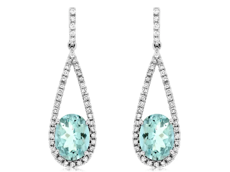Limited-Time Offer On Elegant Jewelry Pieces Oval Aquamarine and Diamond Open Halo Drop Earrings Limited-Time Offer On Elegant Jewelry Pieces Oval Aquamarine and Diamond Open Halo Drop Earrings
