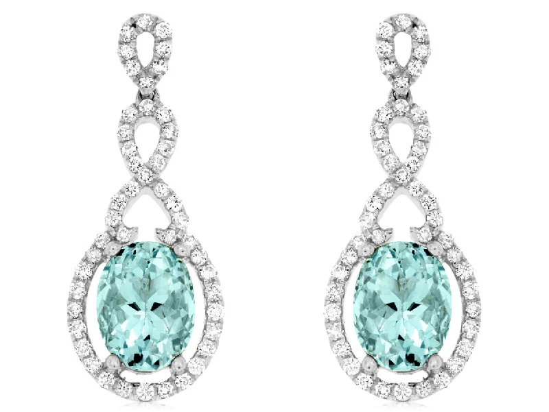 Shine In Style – Shop Jewelry Discounts Today Oval Aquamarine and Swirl Diamond Halo Dangle Earrings