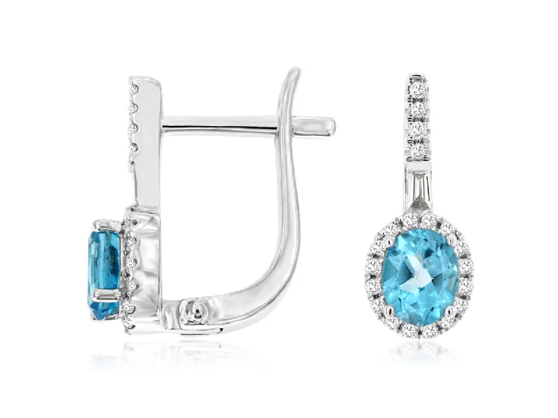 Don't Miss Out On Bestselling Jewelry At Special Prices Oval Blue Topaz and Diamond Halo Omega Back Earrings