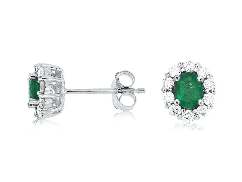 Eco-Friendly Sustainable Jewelry For Conscious Buyers Oval Emerald and Diamond Halo Earrings Eco-Friendly Sustainable Jewelry For Conscious Buyers Oval Emerald and Diamond Halo Earrings