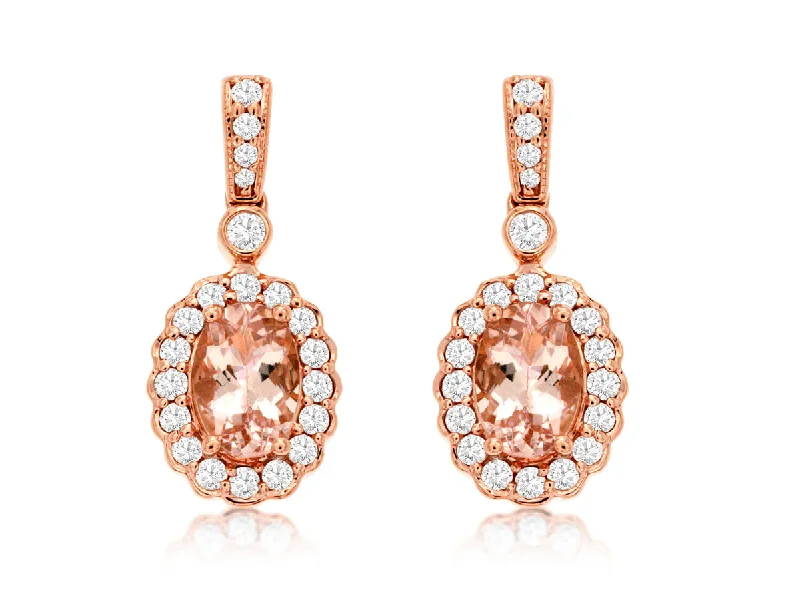 Personalized Jewelry At Special Discount Rates Oval Morganite and Diamond Halo Drop Earrings Personalized Jewelry At Special Discount Rates Oval Morganite and Diamond Halo Drop Earrings