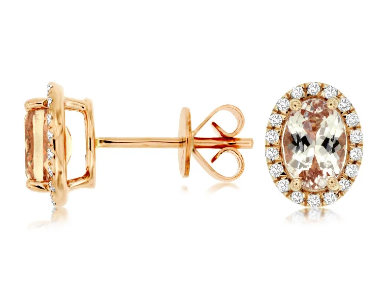 Classic And Modern Jewelry Styles On Sale Oval Morganite and Diamond Halo Earrings Classic And Modern Jewelry Styles On Sale Oval Morganite and Diamond Halo Earrings