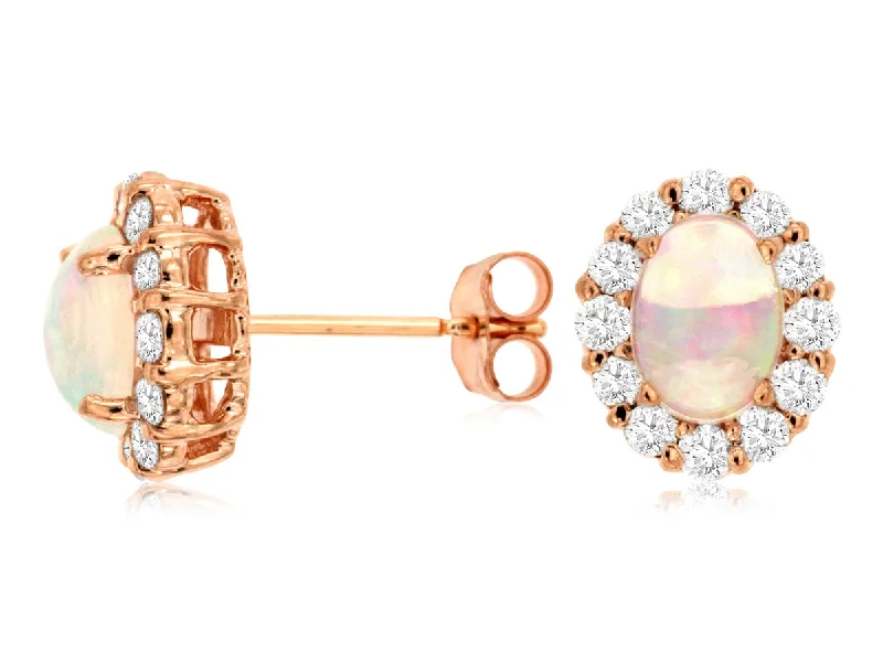 Celebrate With Sparkle – Jewelry Sale Now Live Oval Opal and Diamond Halo Earrings