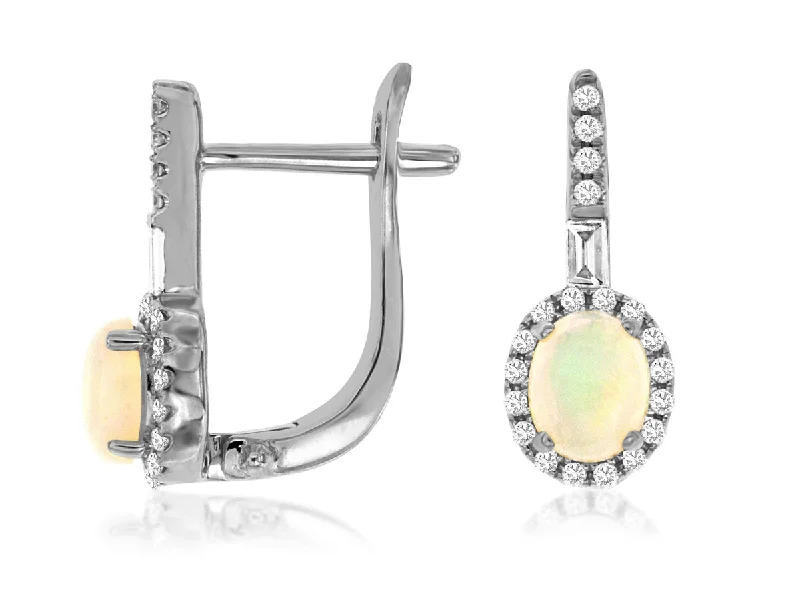 Huge Markdowns On Premium Jewelry Styles Oval Opal and Diamond Halo Omega Back Earrings Huge Markdowns On Premium Jewelry Styles Oval Opal and Diamond Halo Omega Back Earrings