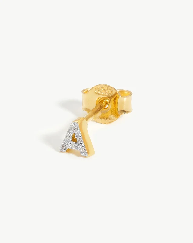 Your Dream Jewelry At Dream Prices – Shop Now Pave Initial Single Stud Earring - Initial A | 18ct Gold Vermeil/Cubic Zirconia Your Dream Jewelry At Dream Prices – Shop Now Pave Initial Single Stud Earring - Initial A | 18ct Gold Vermeil/Cubic Zirconia