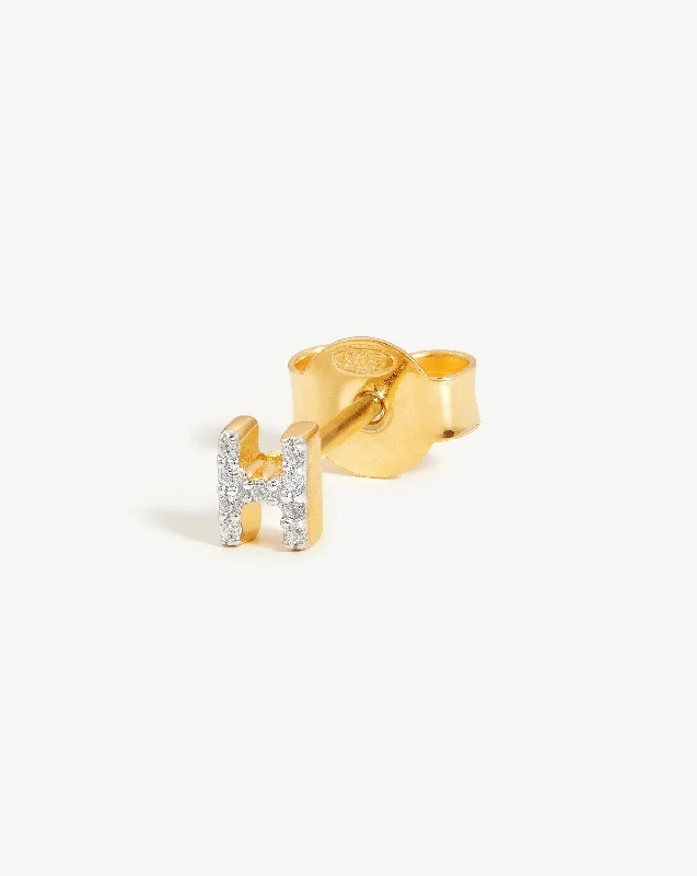 Timeless Elegance Now At Special Discounts Pave Initial Single Stud Earring - Initial H | 18ct Gold Vermeil/Cubic Zirconia
