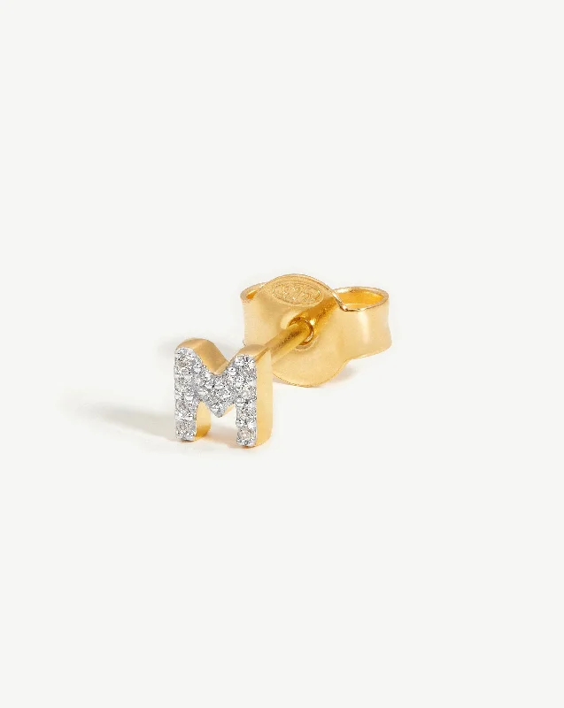 Make Your Outfit Shine With Discounted Jewelry Pave Initial Single Stud Earring - Initial M | 18ct Gold Vermeil/Cubic Zirconia Make Your Outfit Shine With Discounted Jewelry Pave Initial Single Stud Earring - Initial M | 18ct Gold Vermeil/Cubic Zirconia
