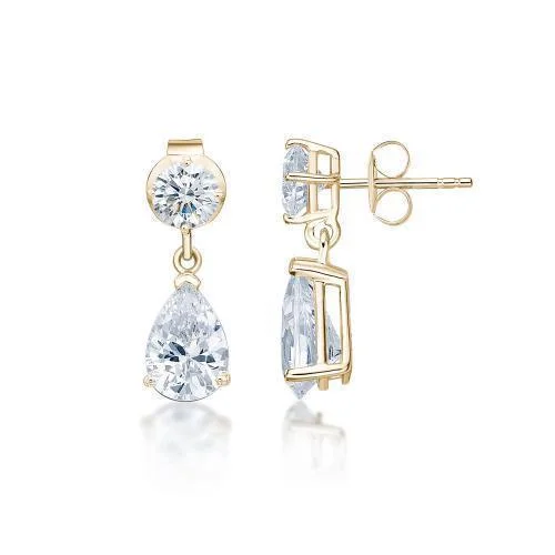 Jewelry Clearance Event – Stock Up Before It's Over Pear and Round Brilliant drop earrings with 1.92 carats* of diamond simulants in 10 carat yellow gold Jewelry Clearance Event – Stock Up Before It's Over Pear and Round Brilliant drop earrings with 1.92 carats* of diamond simulants in 10 carat yellow gold